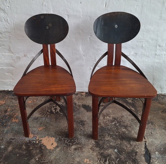 Image 1 of Set di 6 sedie da pranzo brutaliste in teak e acciaio di metà secolo, anni '60