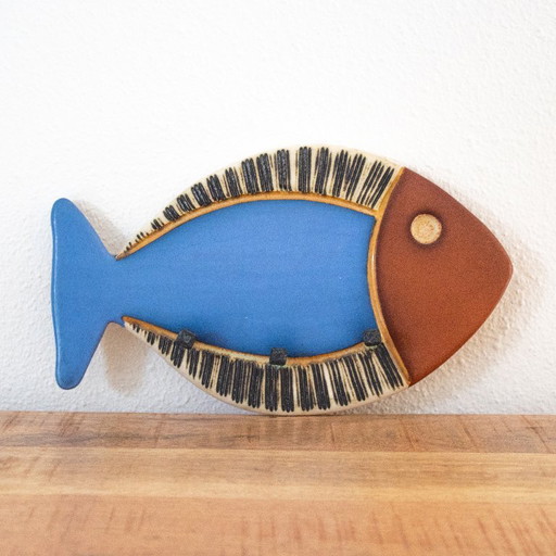 Vintage ceramic fish key holder wall rack: handmade Cuenca Tierra pottery from Ecuador