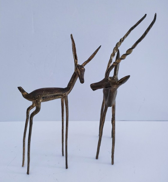Image 1 of four gazelle antelope sculptures vintage brass