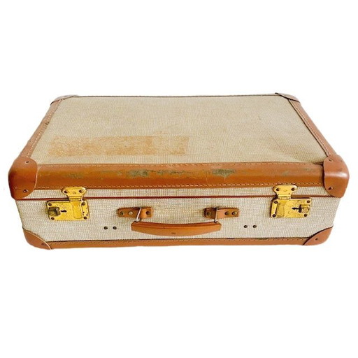 Valise Vintage Brocante Cuir Beige