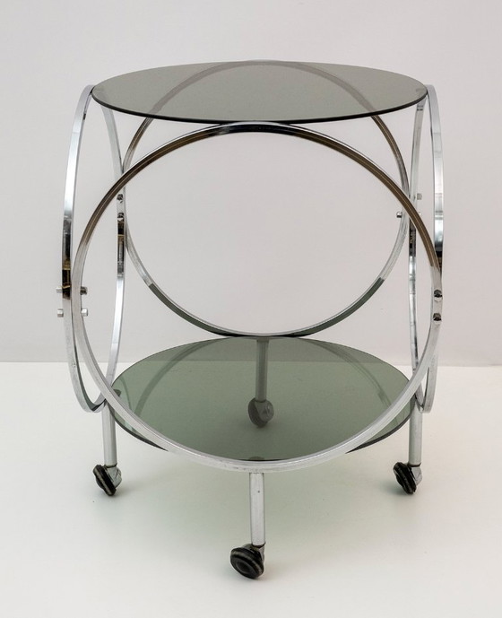 Image 1 of Space Age Vintage Staal en Rookglas Salontafel, 1970