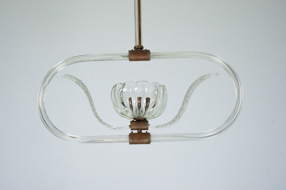 Image 1 of Art Deco Clear Murano glass chandelier. Italy 1940s