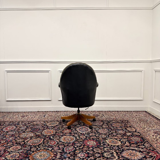 Sedia da ufficio Chesterfield classica inglese nera – Sedie da ufficio, Leather, Wood (photo 4 of 7)