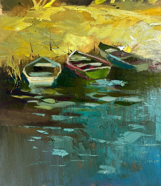 Image 1 of Original Oil Painting Summer River Landscape Summer day in the outback