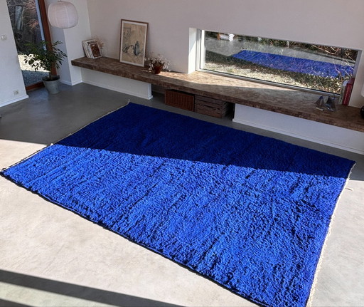 Handgeweven Berber vloerkleed 100% Wol Blauw Klein