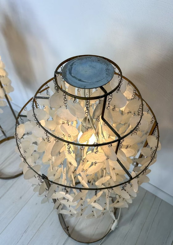 Image 1 of Lampade da terra vintage in metallo con dischi a conchiglia Verner Panton