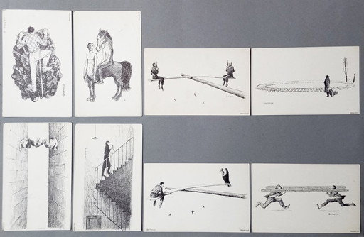 Jean Gourmelin - 8 X Original Absurdist/Surrealist Etchings/Ink Drawings 1960S