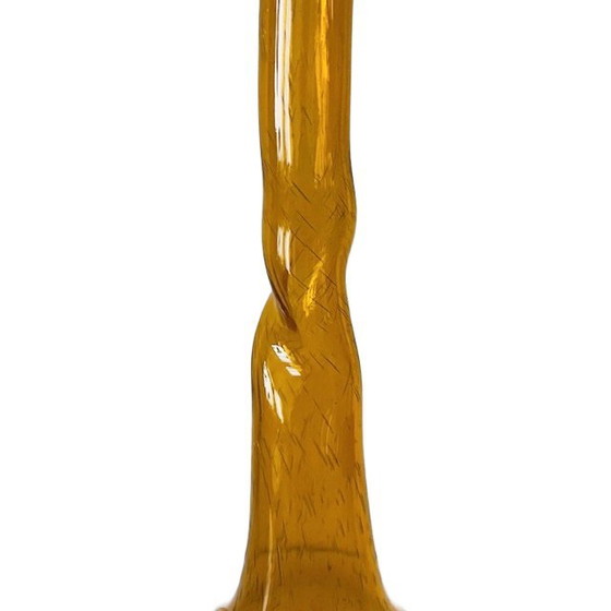 Image 1 of Vintage tall hand-blown glass twisted vase amber Murano 1970s