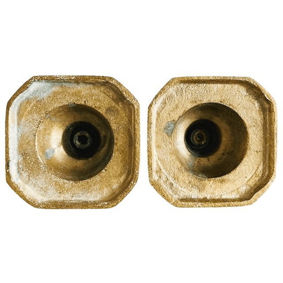 Image 1 of Set of antique English brass pusher candlesticks from the 1890s