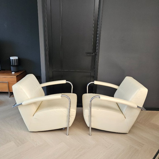 2x Leolux Scylla Armchairs leather cream-white – Chrome (photo 4 of 10)