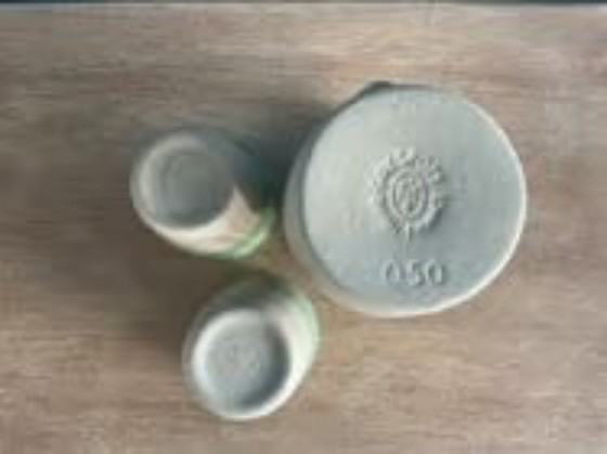 Image 1 of Digoin Sarreguemines 0.50 L Pitcher + 2 Matching Glasses – Vintage Aqua Green