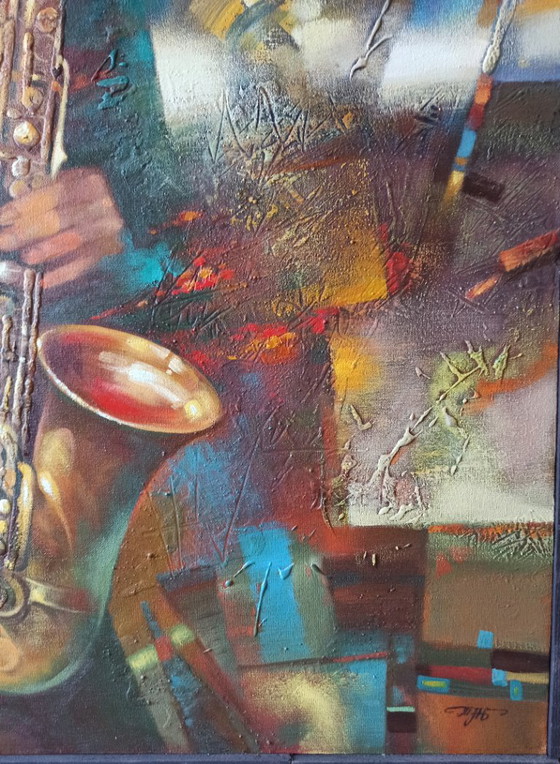 Original Oil Painting Abstract Musician Saxophone Night Blues – Paintings & Drawings, Canvas (photo 6 of 9)