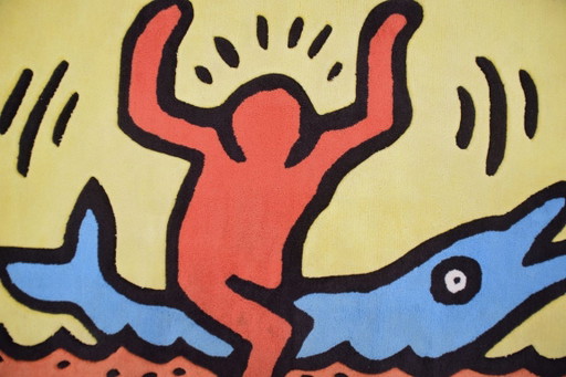Tapis vintage « Dolphin Ride » conçu par Keith Haring, années 1990