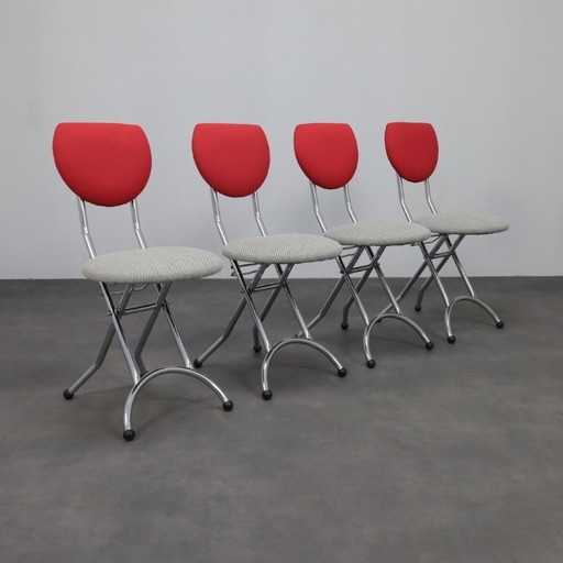 Set di 4 sedie pieghevoli postmoderne in cromo e lana, Italia, anni '90