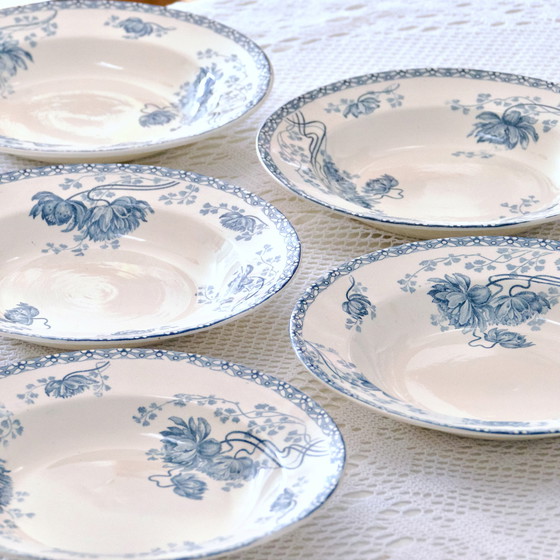 Image 1 of 5x Assiettes Anciennes Sarreguemines Royat Terre De Fer