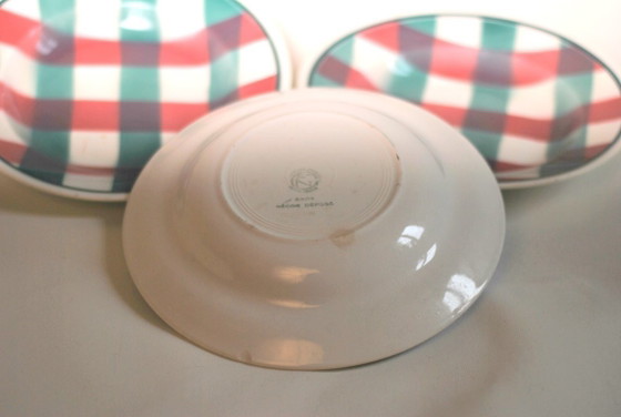 Image 1 of set of three gingham art deco plates