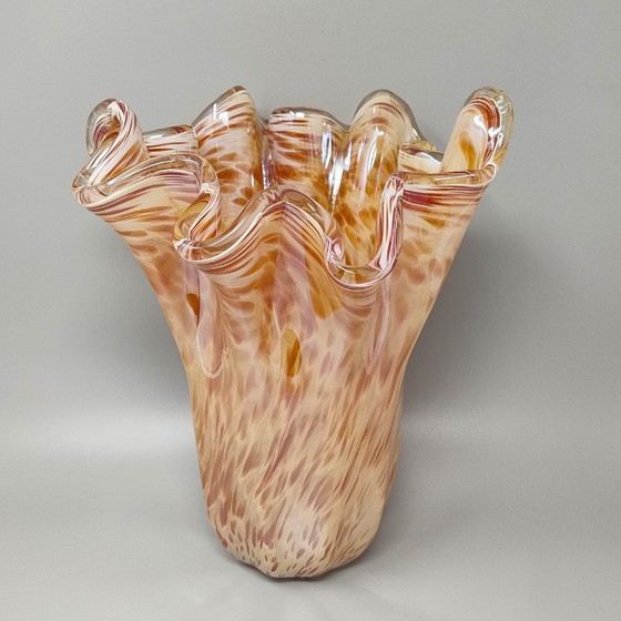 Image 1 of 1970s Exquisite Michielotto Murano Glass Draped Vase. Made in Italy