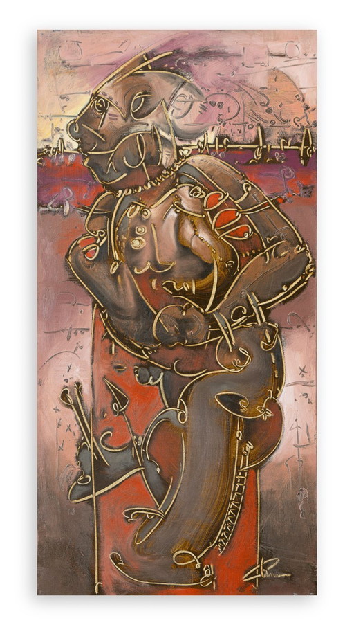 FABIO CUMAN (New Italian Figuration). "Warrior," 2011 - Oil on canvas, 80x40x4 cm