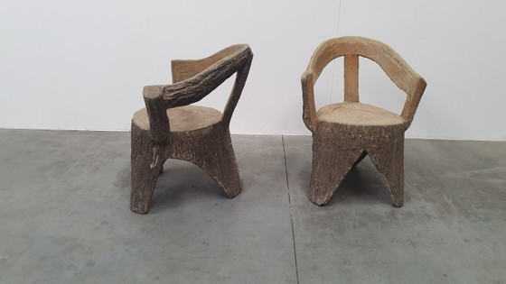 Image 1 of Vintage faux wood cement garden set 4 chairs/table Brutalist 60s France
