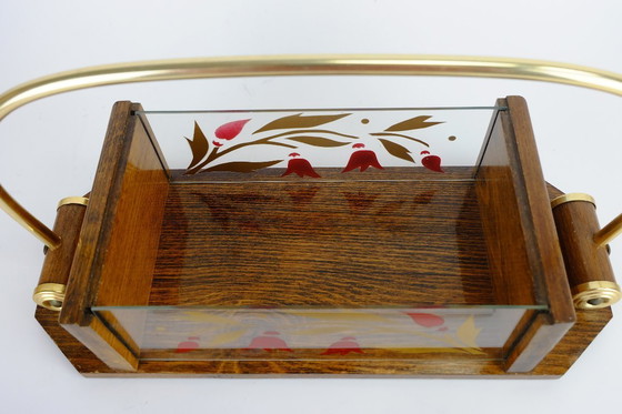 Image 1 of Hermoso tarro de galletas art déco francés de los años 30, madera, vidrio y latón.