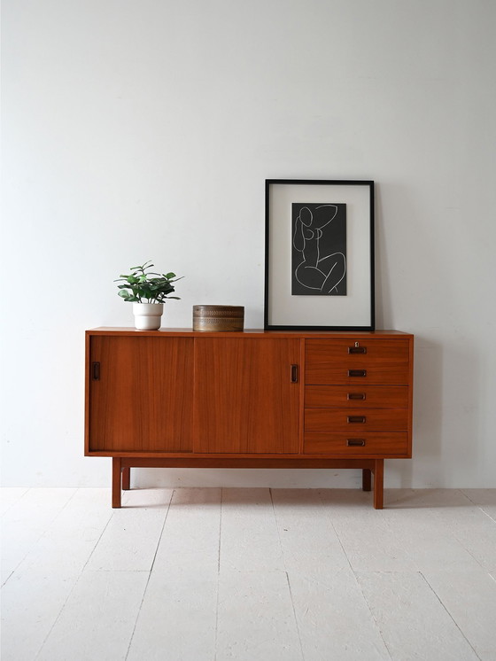 Image 1 of Skandinavisches Sideboard aus Teakholz mit Schiebetüren, 1960er Jahre