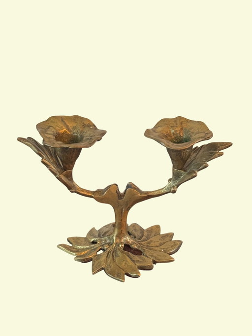 🕯️ Bronzen Art Nouveau tweearmskandelaar | handgegoten, massief, authentieke patina | 1890–1920