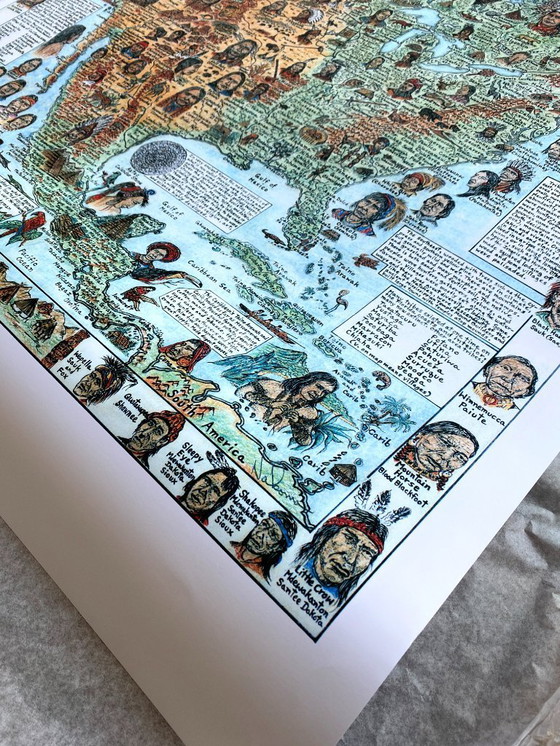 Image 1 of Kaart van de indianenstammen van Noord-Amerika, Midden-Amerika en het Caribisch gebied - Poster 70 x 100 cm