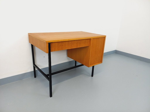 Bureau moderniste vintage Multitable par Jacques Hitier en bois de chêne et métal noir des années 50 60