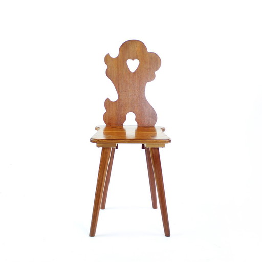 Folk Style Dining Chair In Wood, Czechoslovakia 1973