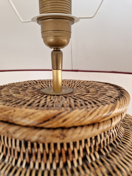 Image 1 of Vintage Wicker Boho Chic Table Lamp With