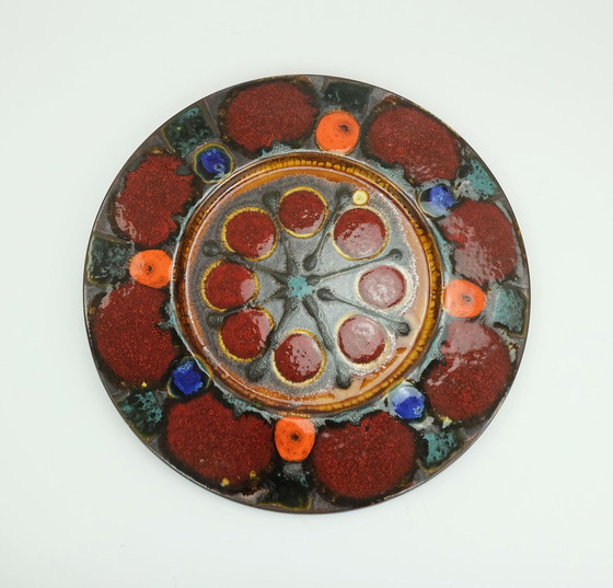 Image 1 of Colorful Vintage 17" Grünstadt Ceramic Platter Plate 1960s 70s Fat Lava