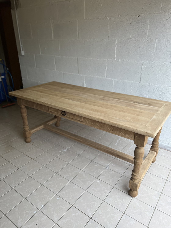 Image 1 of Farmhouse table and its 2 benches in solid oak