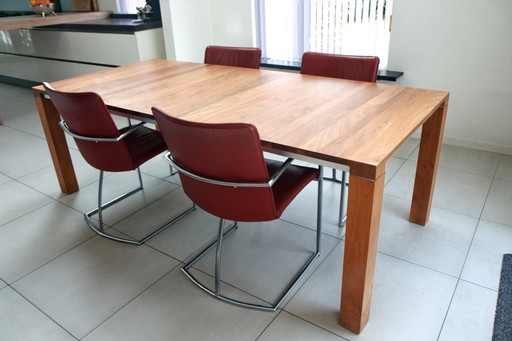 4 braun-rote Leolux (?) Esszimmerstühle aus Leder