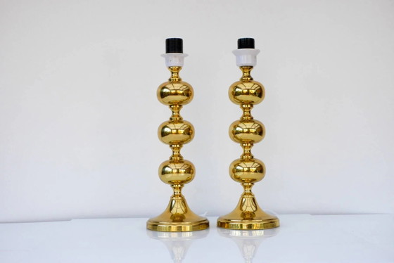 Image 1 of Scandinavian modern space age brass table lamps from Nafa, Sweden, 1970s, set of 2