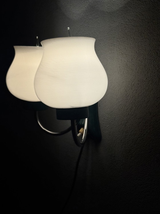 Image 1 of Applique murale vintage avec double abat-jour en verre - pleine de caractère et unique