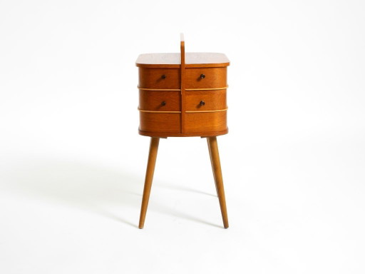 Beautiful original Mid Century teak sewing box with hinged compartments