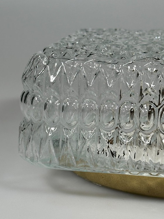 Image 1 of Plafondlamp uit de jaren 60/70, plafondmontage, glas, metaal, ruimtetijdperkontwerp