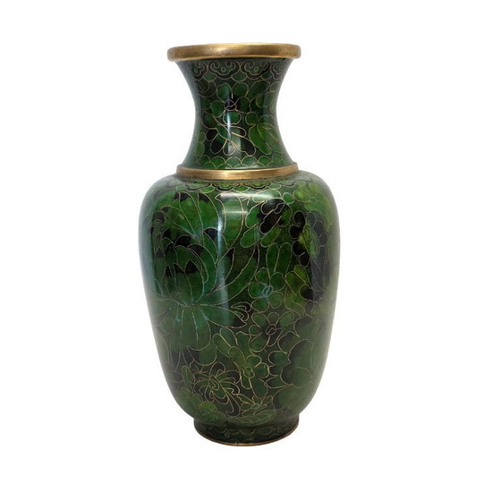 Image 1 of Vintage green cloisonné vase