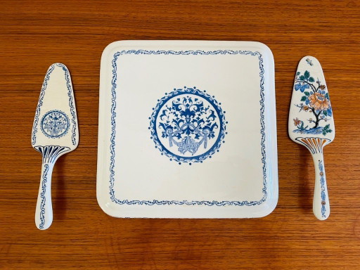 Vintage, Gien, französisches Porzellan, Gebäckplatte und Tortenheber, 3er-Set