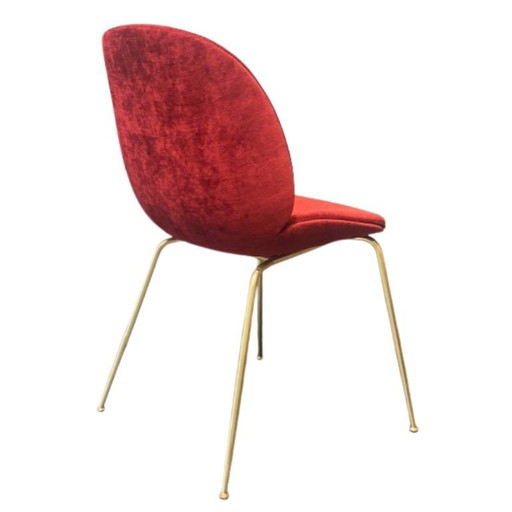 Gubi Beetle Dining Chair Red Velvet, Brass Foot - Sale