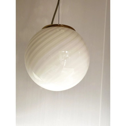 Pendente contemporaneo in vetro di Murano Sphres bianco latte - Set di 5
