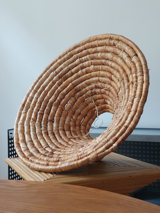 Außergewöhnlich grosser geflochtener Lampenschirm Boho Schilfgras Korblampe