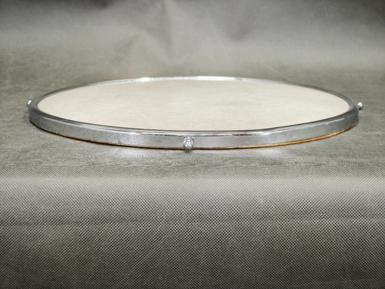 Image 1 of Rundes Serviertablett im Art-Deco-Stil aus Chrom, Glas und Holz, Tschechoslowakei, 1930er Jahre