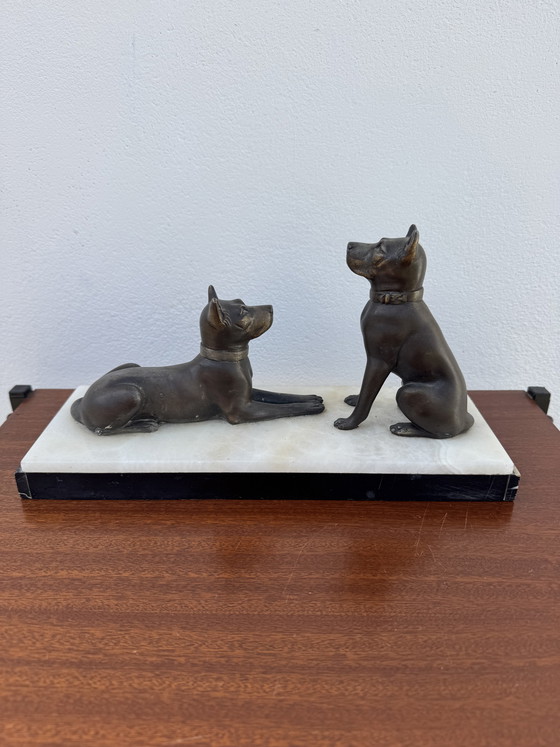 Image 1 of Statua di cane Art Déco in marmo e lega di zinco