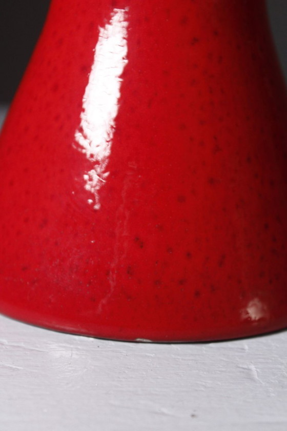 Image 1 of Vintage Diabolo keramische vaas uit de jaren 1950 in rood en geel.