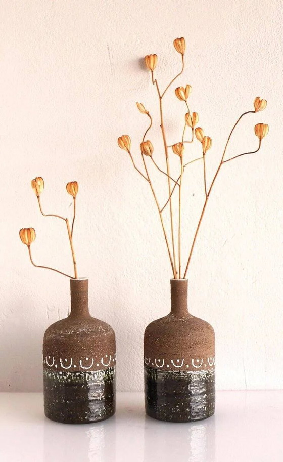 Image 1 of Scandinavian mid-century modern brutalist pottery vases by Hellström for Nittsjö, Sweden, set of 2