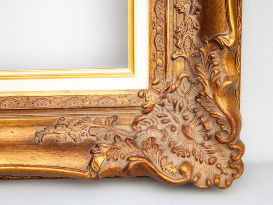 Image 1 of Marco barroco vintage de madera y paspartú hecho a mano, estilo Luis XVI. Marco barroco de madera y oro para espejo, cuadro ,etc