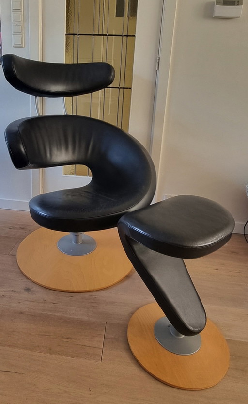 Stokke Peel Subliem Design Zwart Leer – draaistoelen, Leather, Metal
