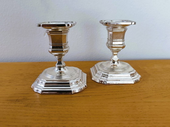 Image 1 of Pair of antique silver-plated metal candlesticks