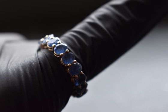 14k Yellow Gold Eternity Ring With 17 Oval Blue Sapphires (6.41 Ct) – G.C.I. Certified – no brand, Gifts (photo 4 of 9)